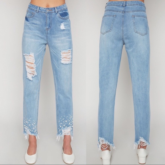 LAST ONE! ❤️ Pearl Embellished Straight Leg Denim - Picture 2 of 6